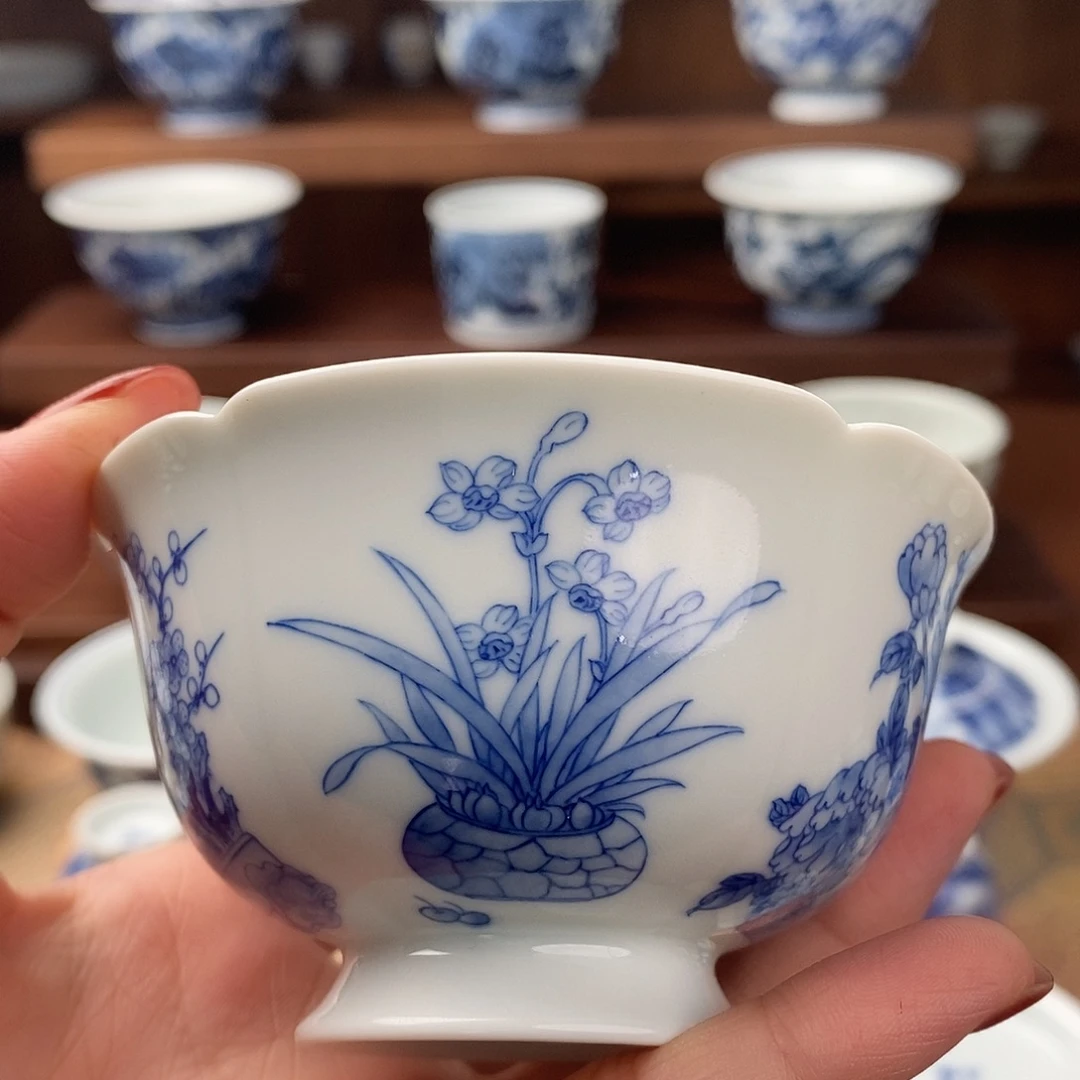 博古清供图葵口高足杯