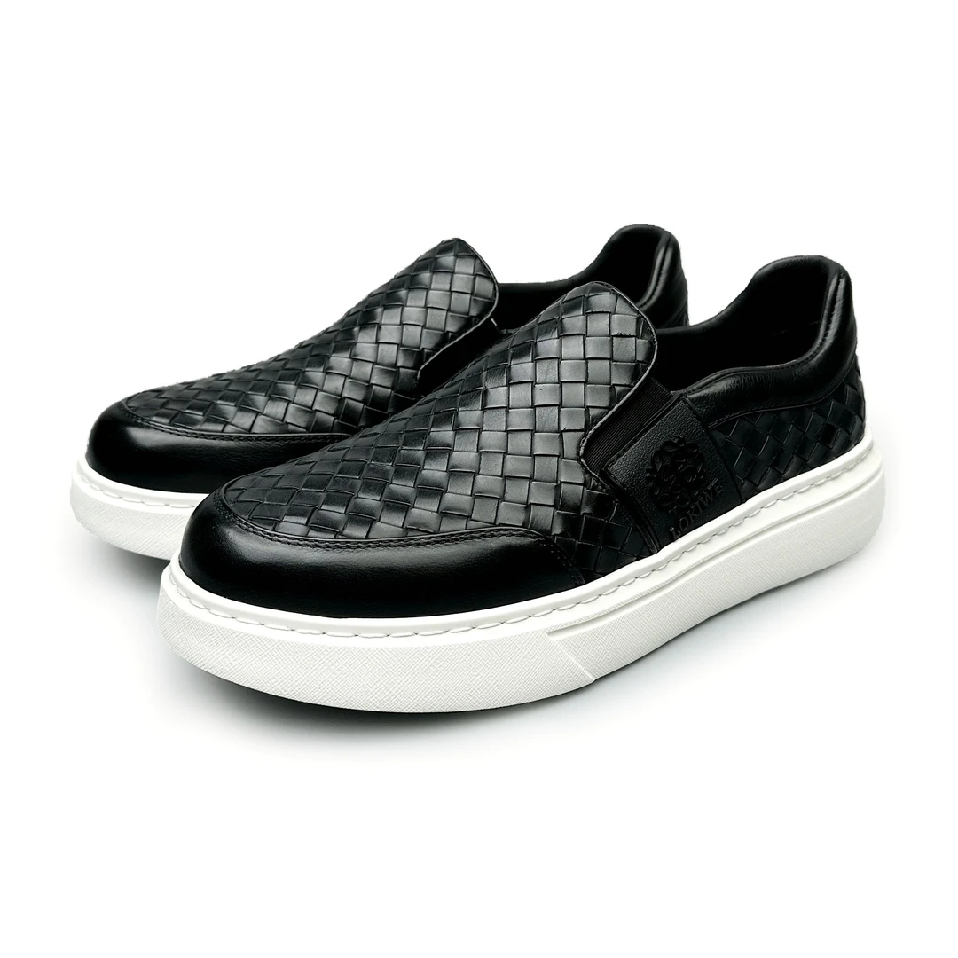 BIEUBRAYR/【秋季新款】编织全皮时尚休闲板鞋男士低帮百搭