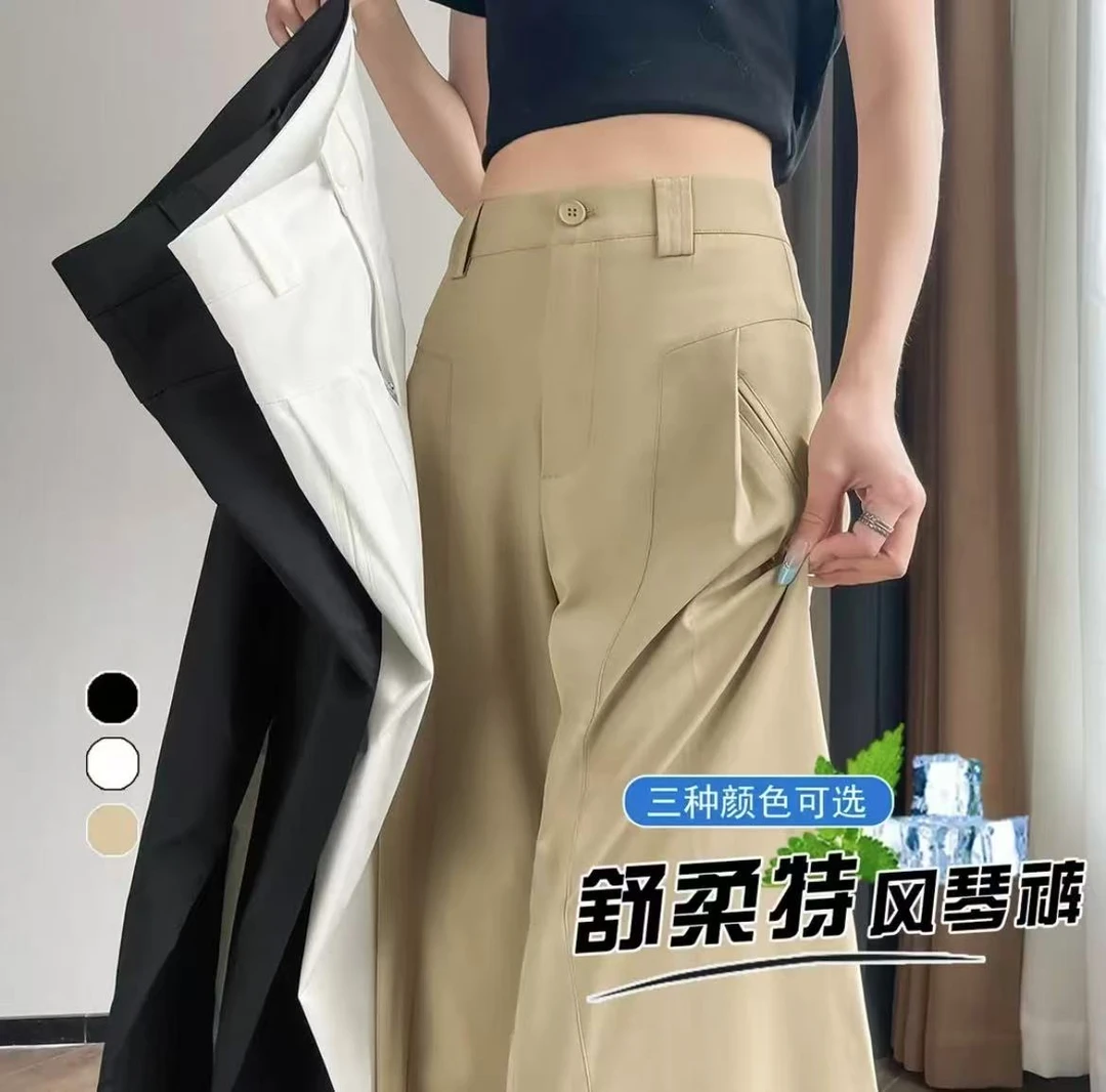 九分夏季薄款风琴裤显瘦休闲裤阔腿裤宽松直筒裤子HY25005