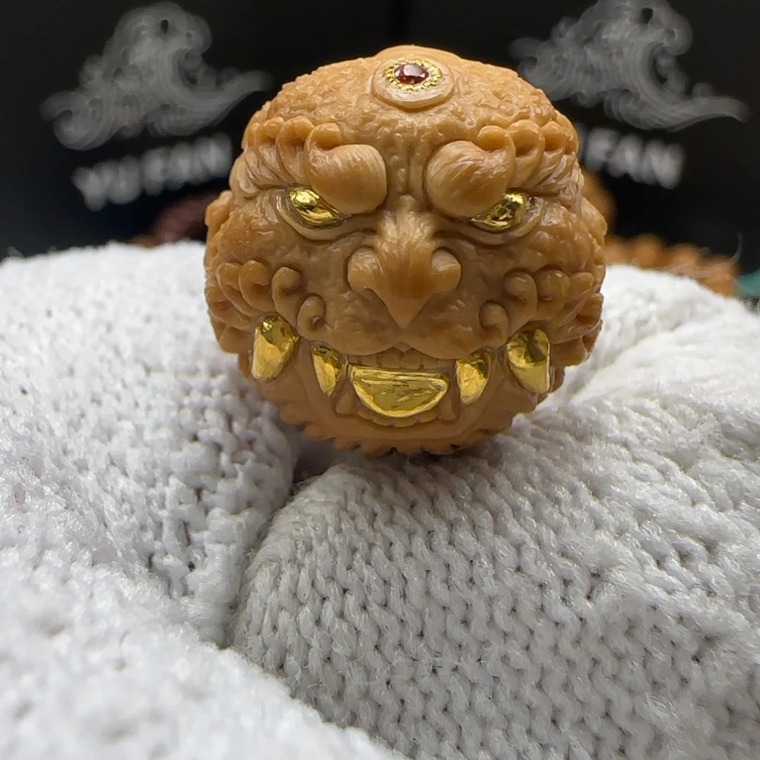 吊坠猴头核桃兽球镶嵌24k