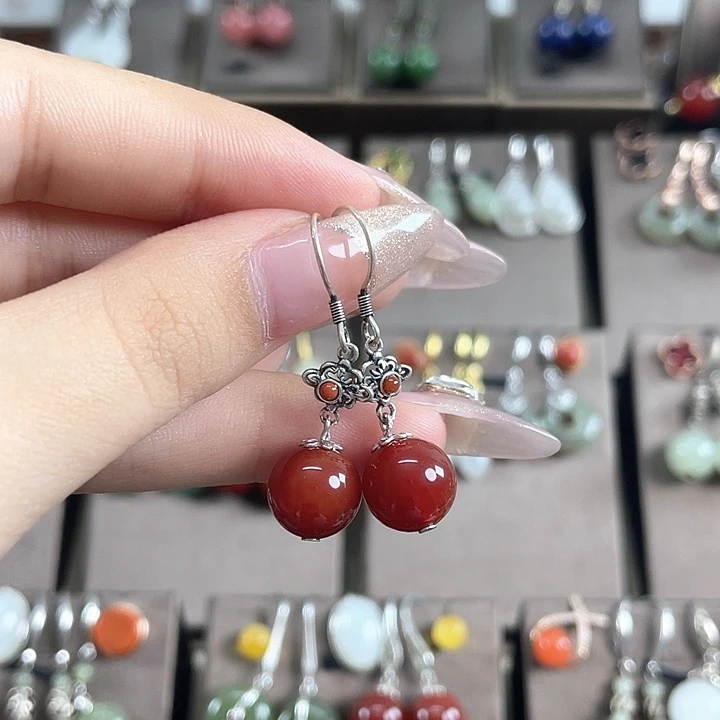 玛瑙/玉髓耳饰银S925镶嵌10左右