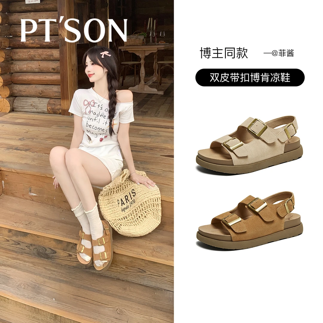 明星同款百田森夏季凉鞋女2025新款潮流休闲勃肯凉鞋透气厚底沙滩