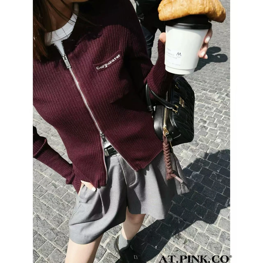 【25新款】 新品双开拉链正肩针织开衫 F016