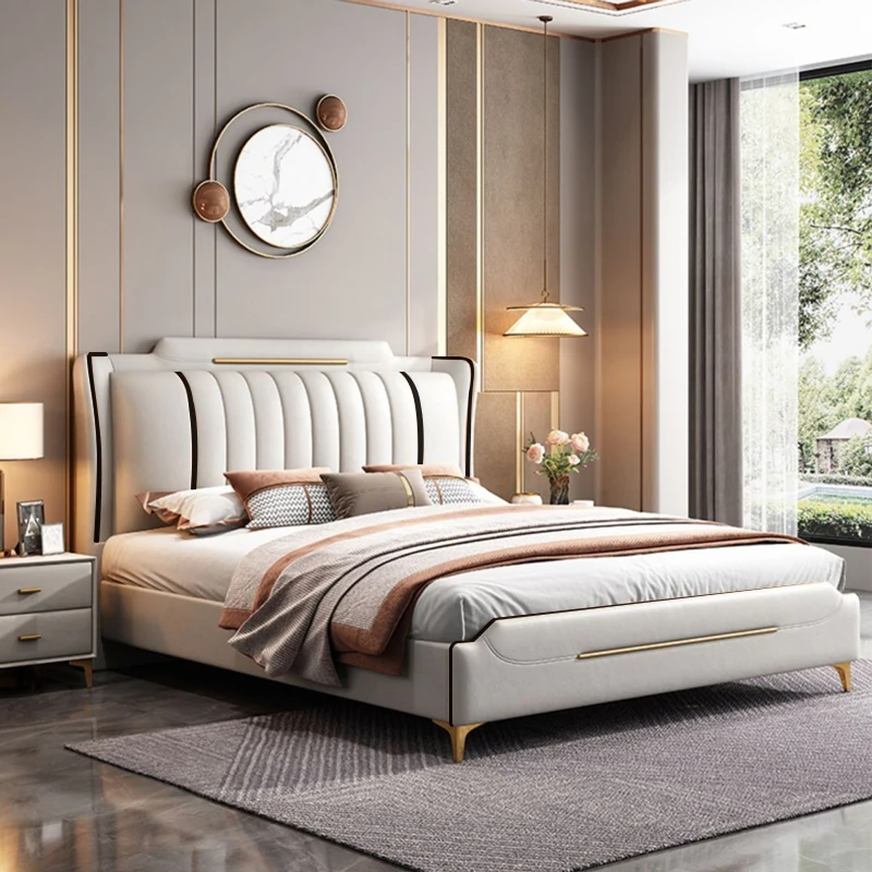 意式轻奢床皮床双人高档主卧大床婚床北欧网红家用