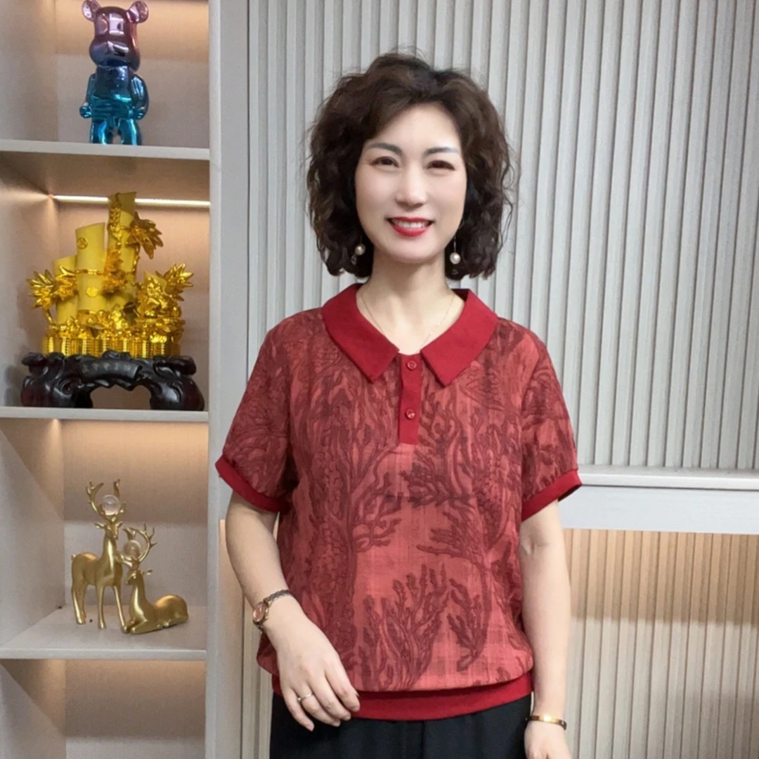 妈妈装流行欧若拉时尚潮牌女装宽松夏装女士独特漂亮小衫休闲短袖