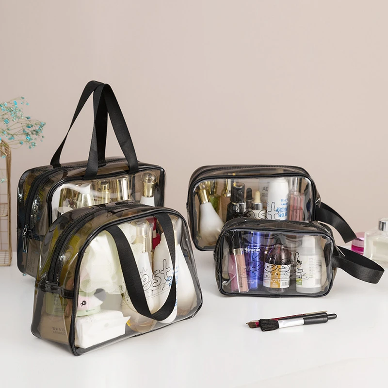 家萱高档透明化妆包便携旅行大容量防水洗漱包手提化妆品收纳包