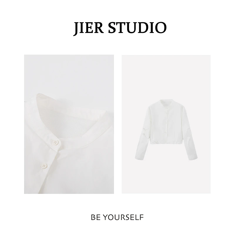 Jier【白糖】春季纯色休闲简约风纯棉打底衬衫 821-2622