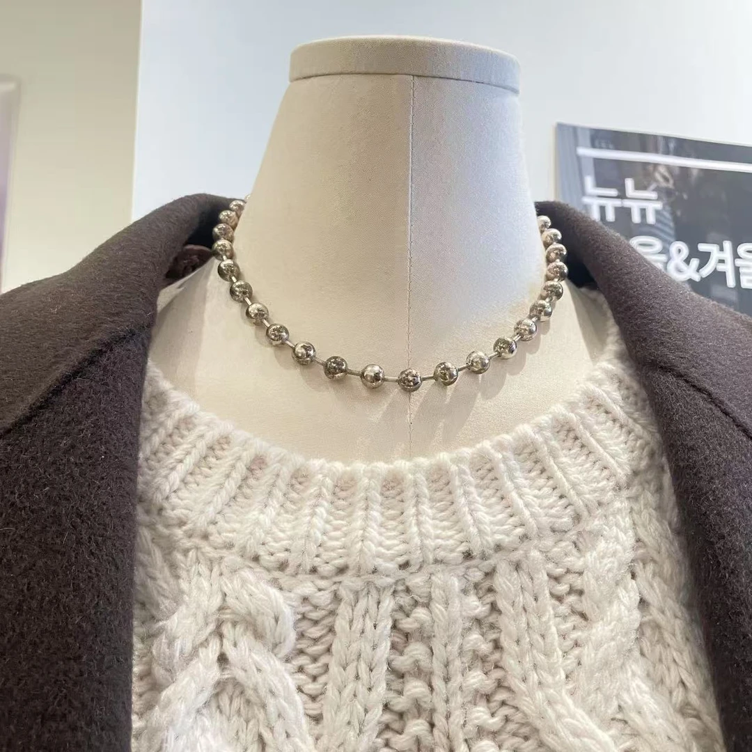 吊坠925银 0213A15 TJ韩国女装韩国直播代购925银8mm珠珠项链