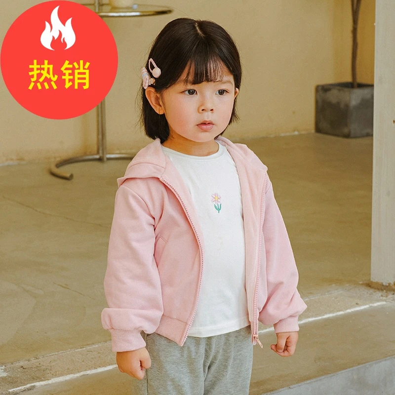 品牌女童加绒宝宝卫衣外套中小童拉链开衫连帽韩版上衣XGW37263