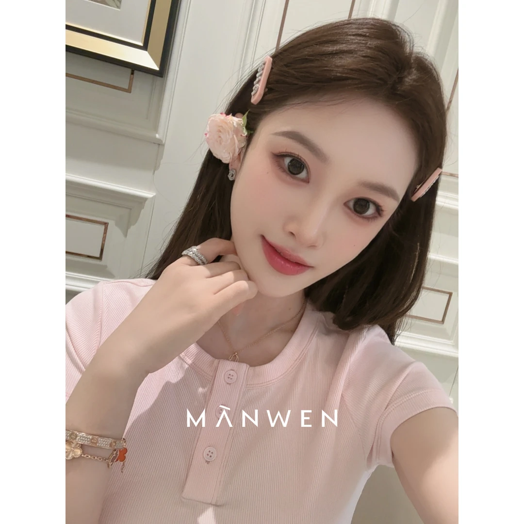 【曼文kiki】“亨利短袖”舒适显瘦简约T恤 25S347