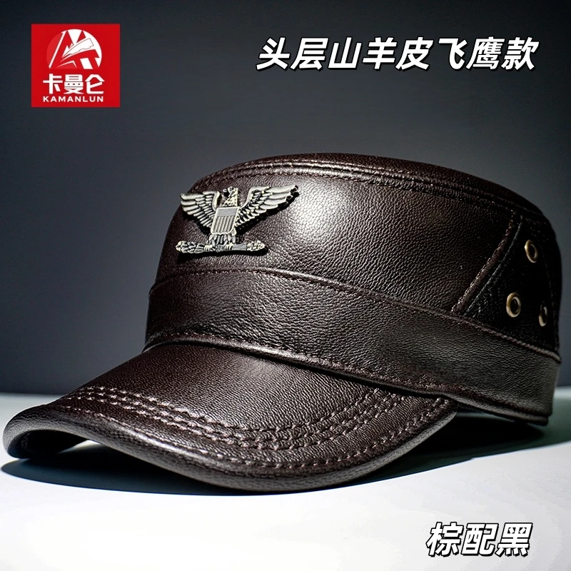 皮帽子春秋冬中老年鸭舌帽男爸爸时尚新款休闲羊皮潮帽子格纹