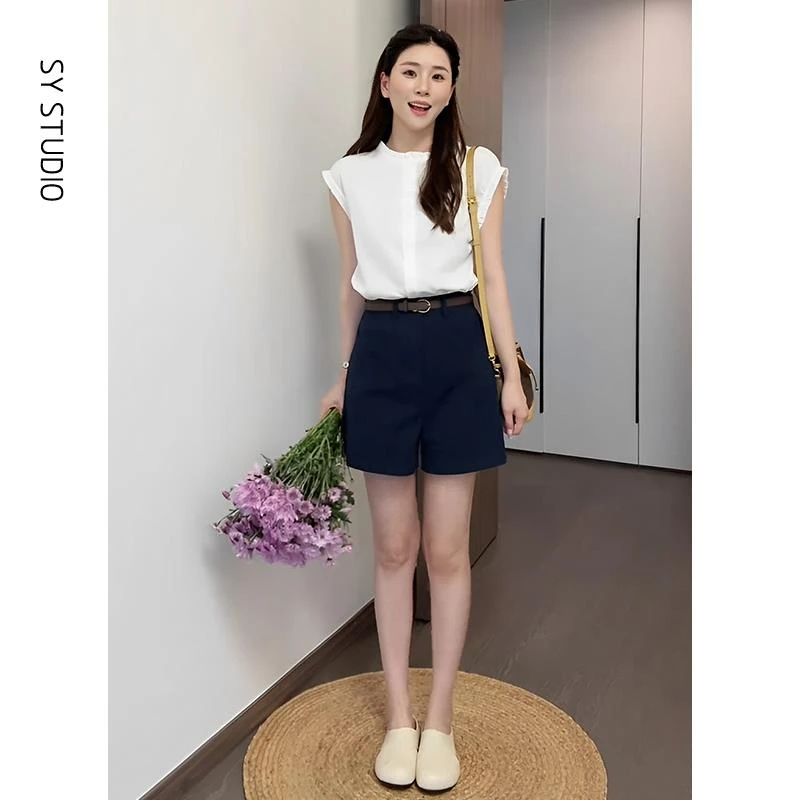 VOCKOO官方大方得体穿搭一整套法式木耳边圆领无袖背心女高腰显瘦