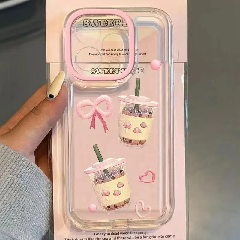 爱心奶茶适用苹果16pro/15手机壳11iphone13/14小米oppo华为vivo