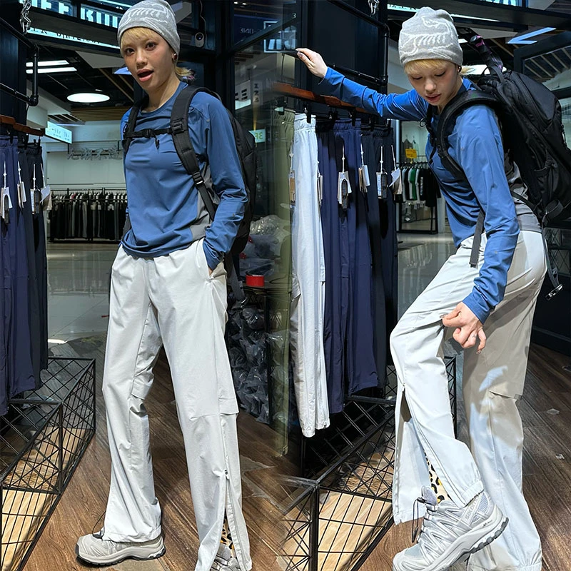 【大嘴衣说】防泼水透气款软壳夏季情侣运动休闲反光拉链长裤D2872