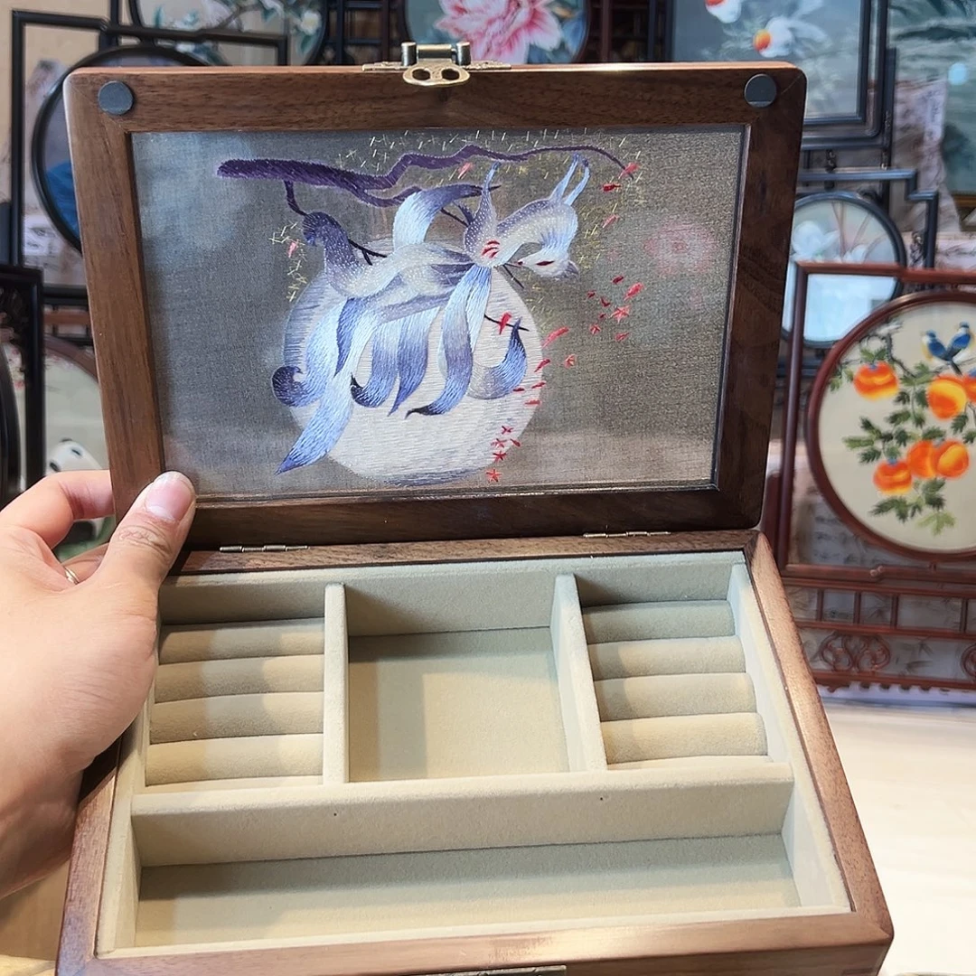 织绣苏绣首饰盒手工胡桃木