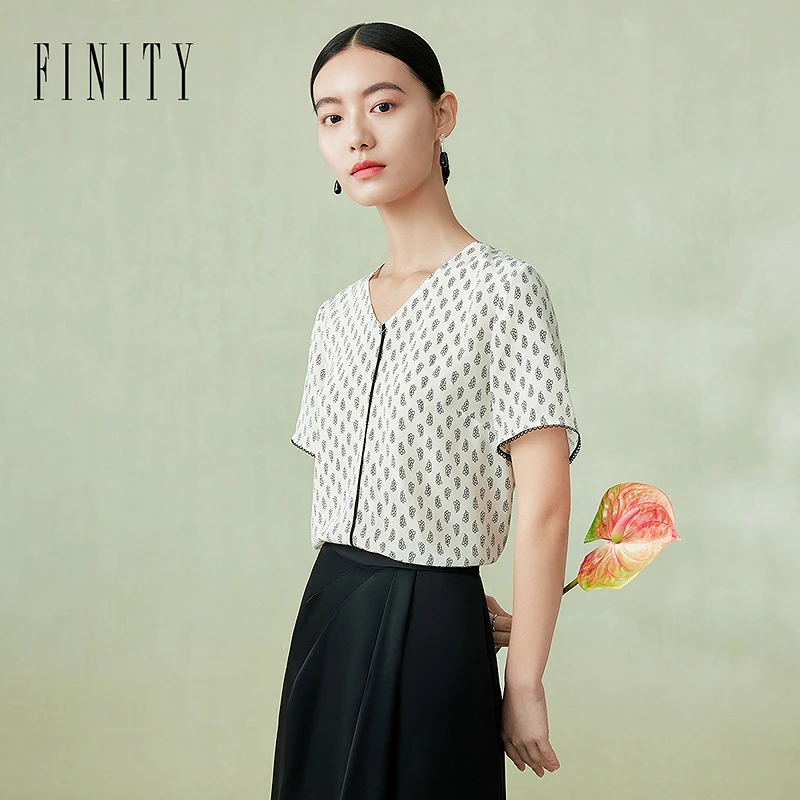 【粉丝专享】FINITY 新品100%桑蚕丝复古印花女士套头衫 F21X4B45T2