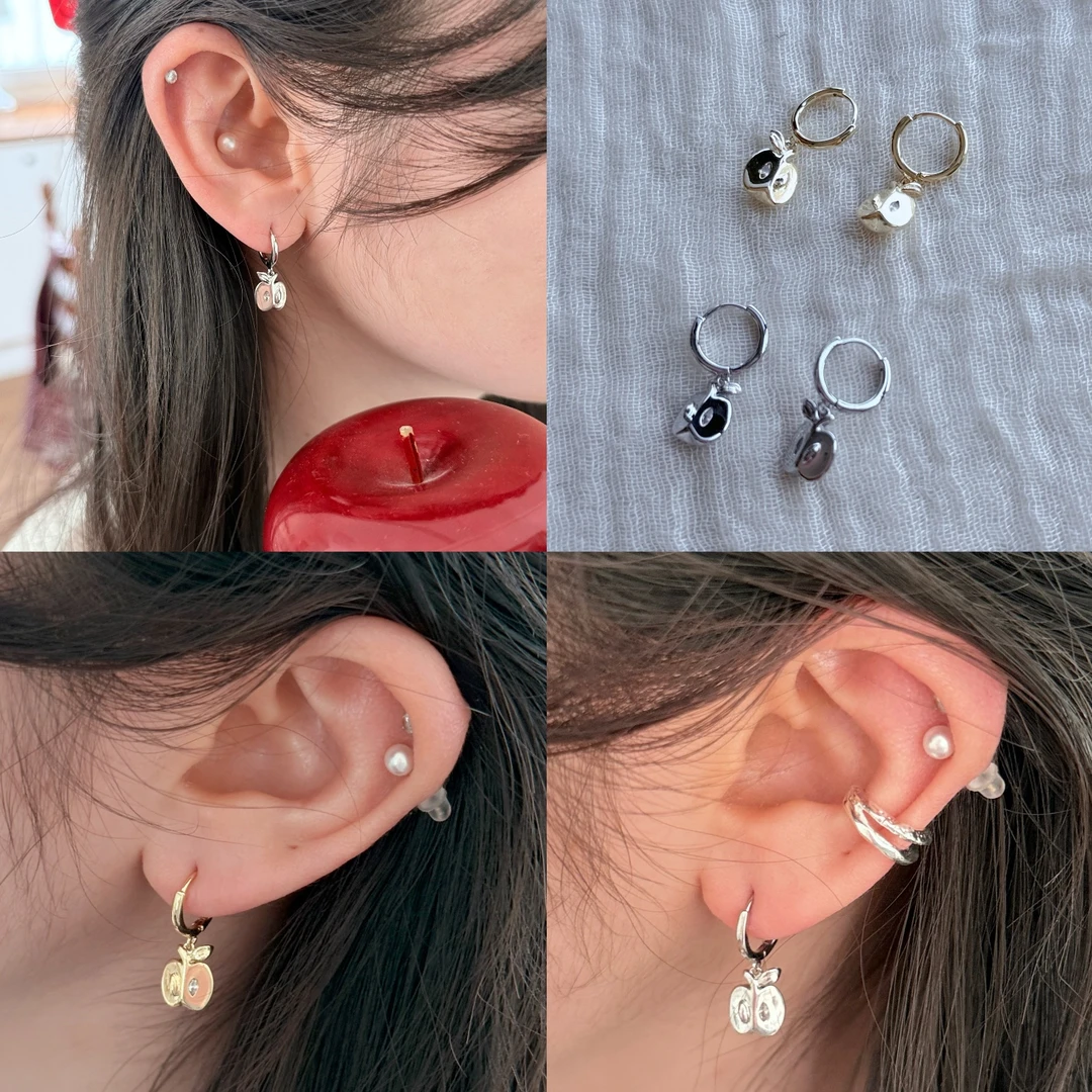 铜合金耳饰 hucares「小苹安」原创小苹果甜美可爱耳环耳钉小众少女