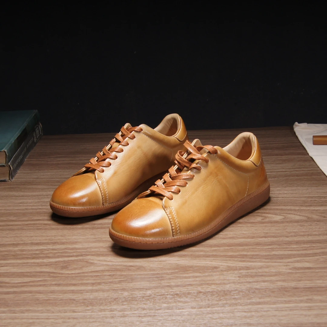 虫二坊德训鞋男女同款植鞣牛皮手工复古休闲鞋运动鞋水洗防臭板鞋