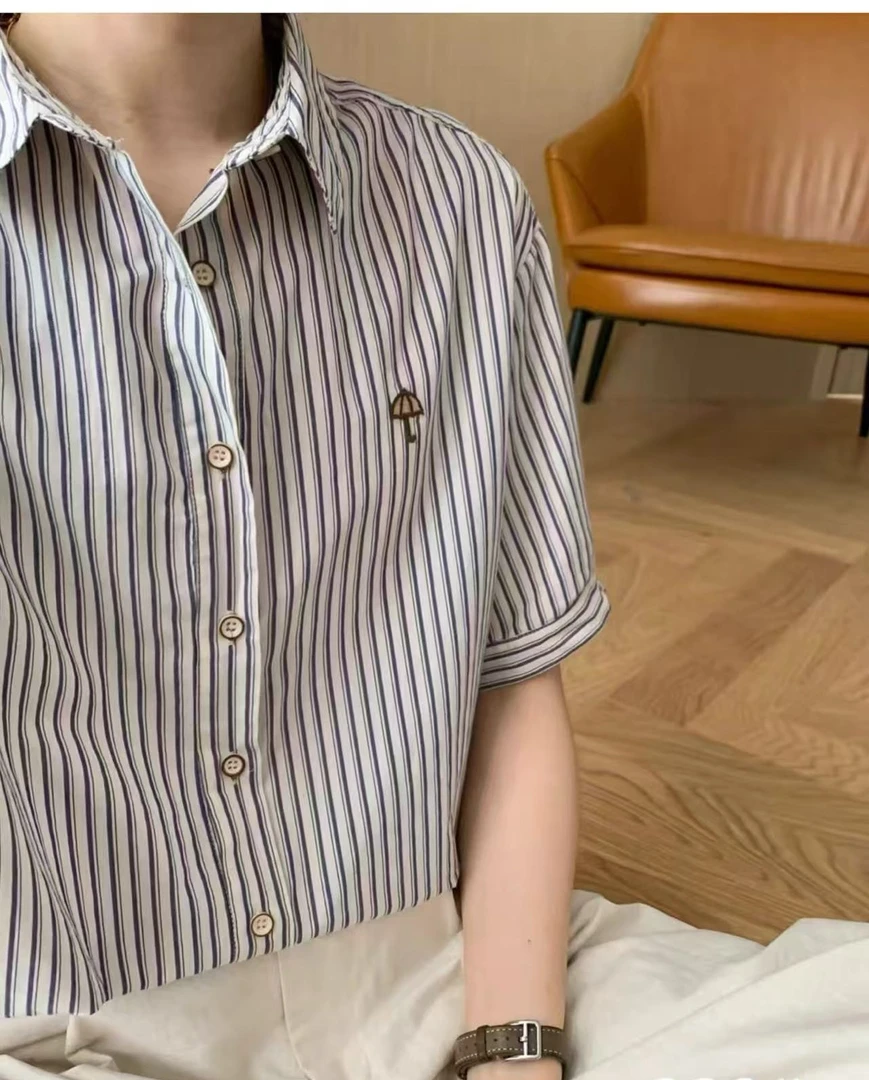 小雨伞。棉衬衫！夏纯棉简约短袖衬衫休闲833