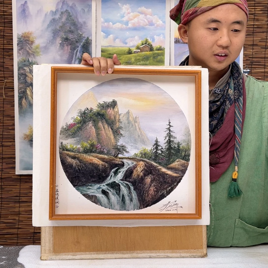 油画行路人小院绘画作品竞拍