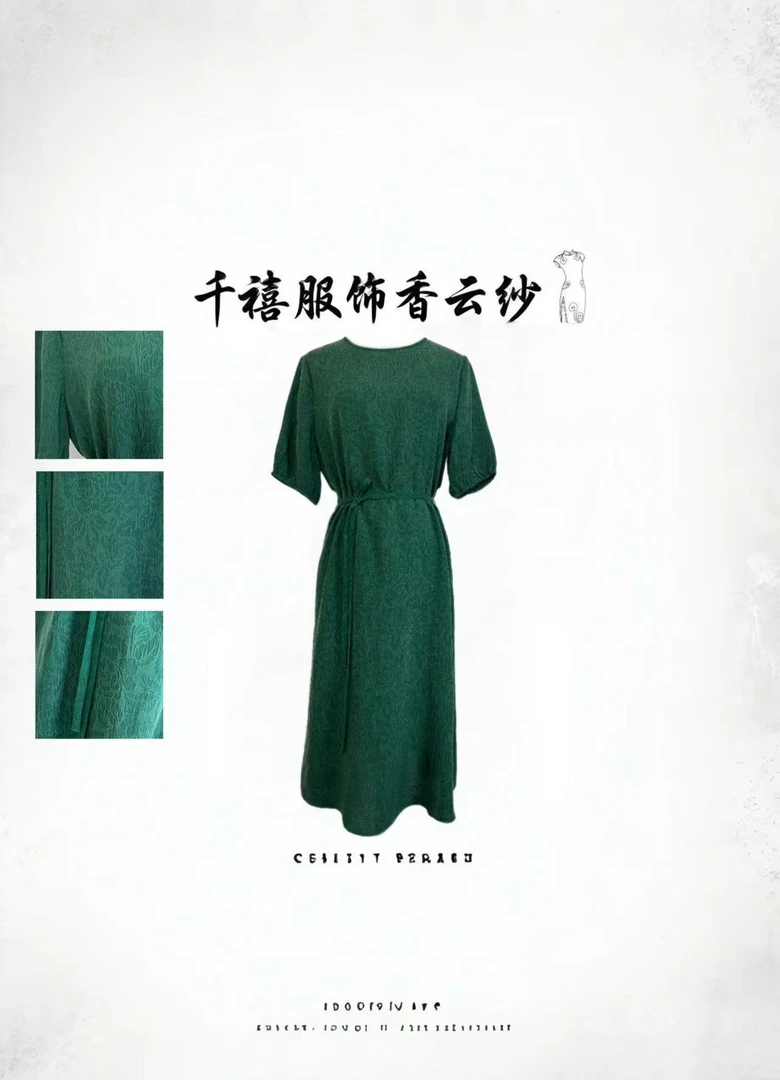 【千禧专属】8071显瘦气质时尚夏季复古长款收腰桑蚕丝香云纱连衣裙