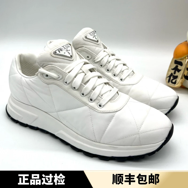 全新未使用 Prada/普拉达 白色编织面 三角标舒适运动鞋 无盒42码