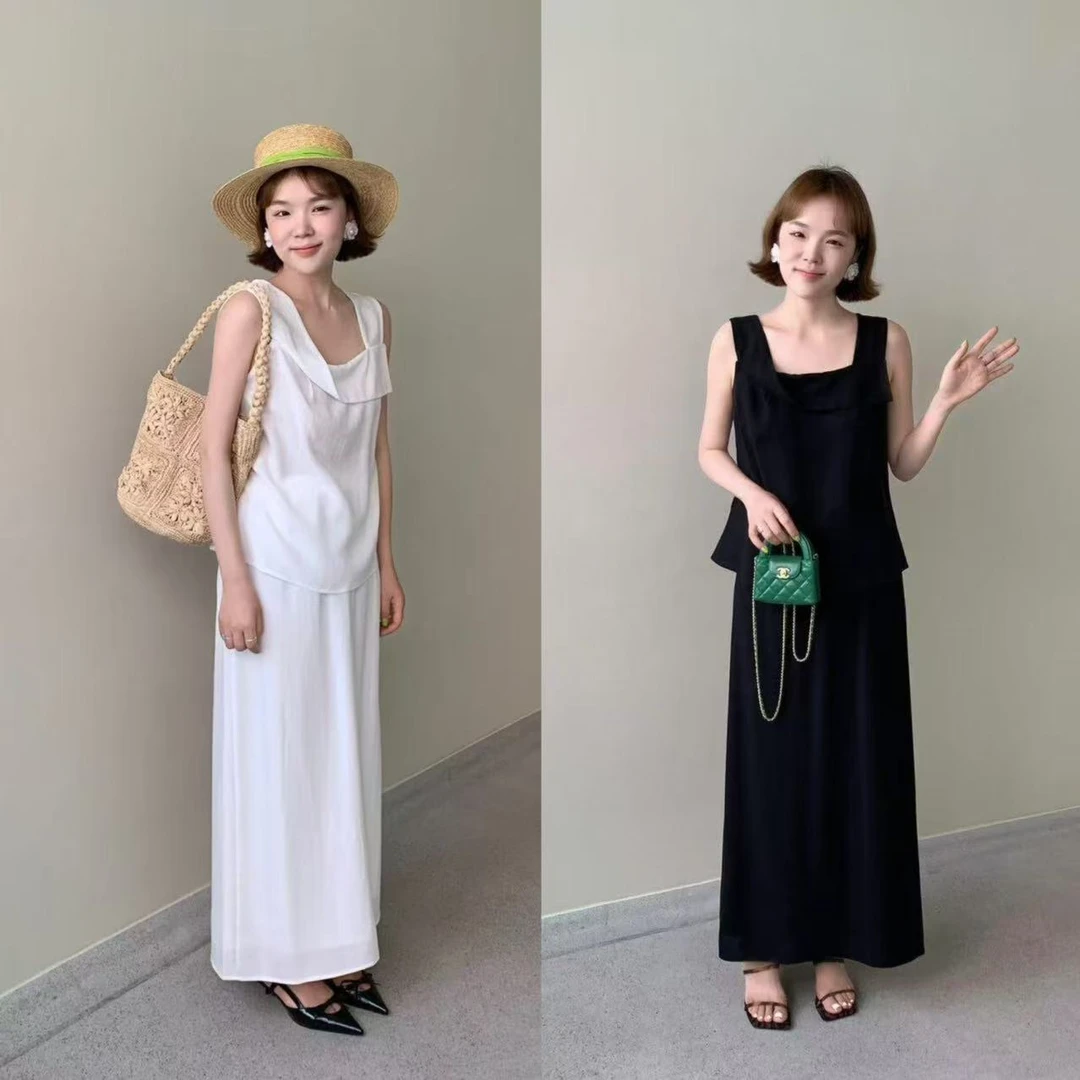 57125#(两件套)这一套我狼狠心动了！时尚背心+显瘦半身裙