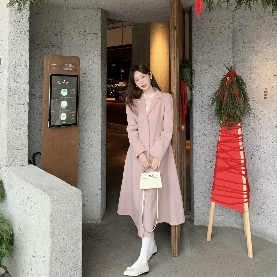 3姐【玫瑰信笺 法式温柔小蛮腰 珍珠扣羊毛大衣】   S5023