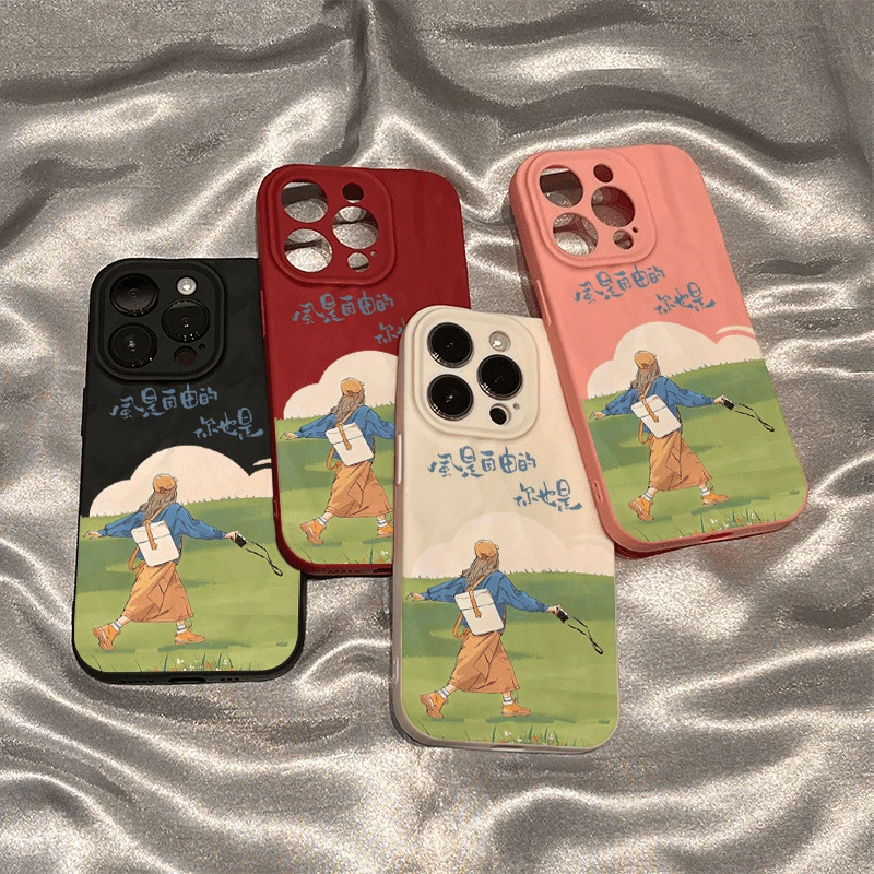 自由奔跑女孩适用苹果16promax14iphone15卡通13手机壳12软11xr87