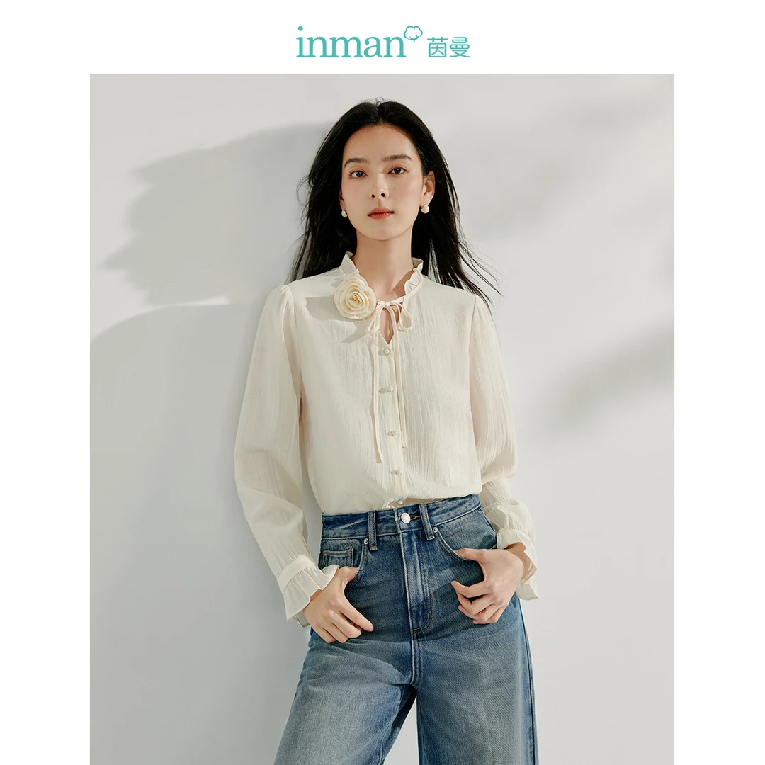 【商场同款】茵曼2025春秋新款女衬衫上衣衬衣气质长袖女装显瘦休闲