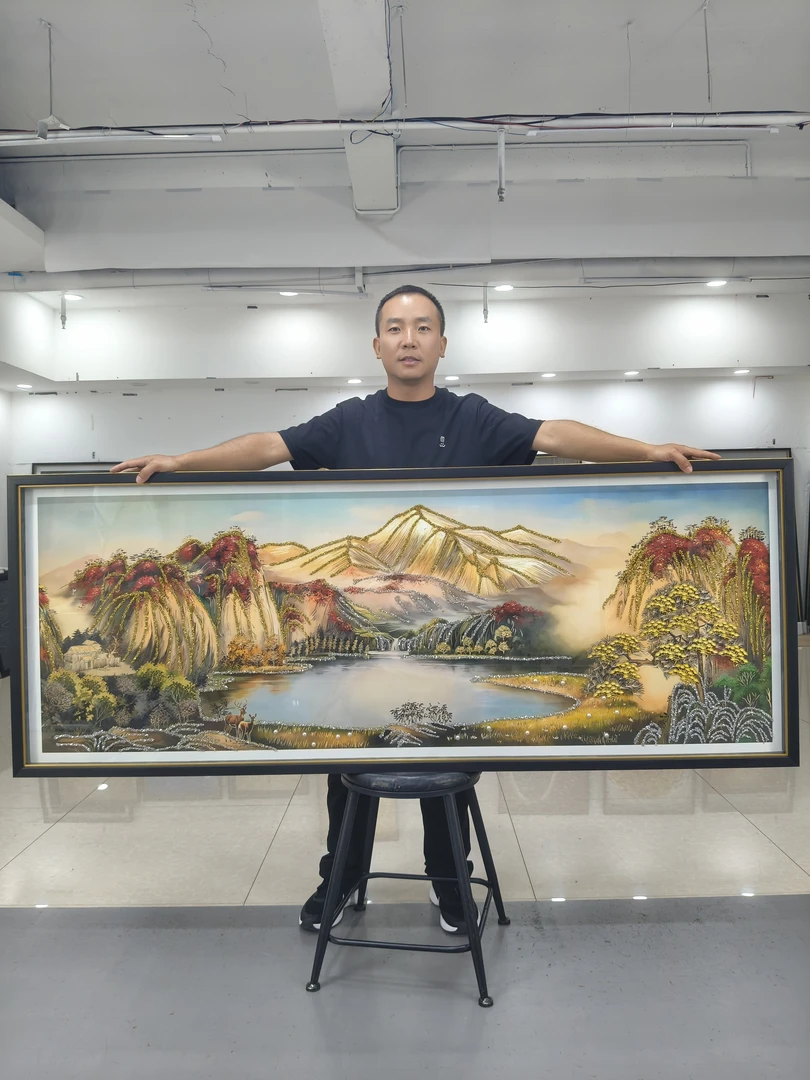 钢化玻璃【聚宝盆】横款办公室现代轻奢玄关装饰画茶室新中式防水画
