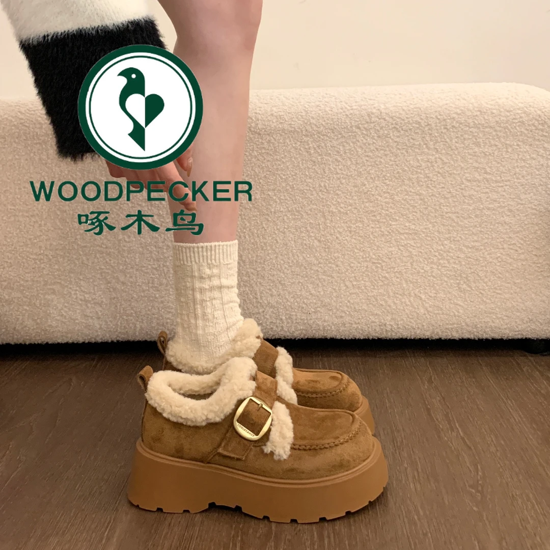 啄木鸟厚底增高加绒保暖雪地靴女2025新款毛毛鞋勃肯鞋乐福鞋棉鞋