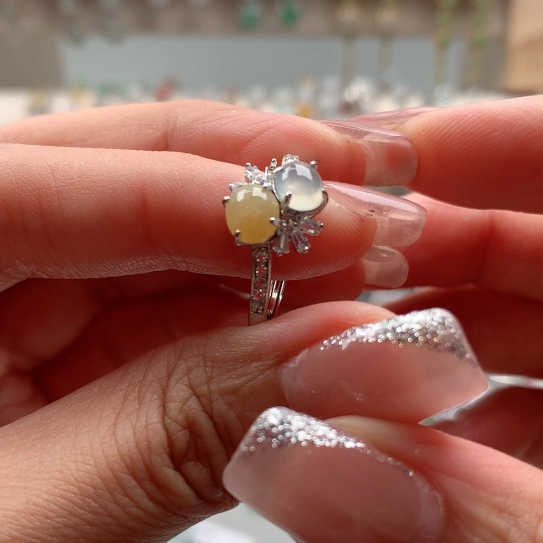 翡翠戒指银S925镶嵌戒指334