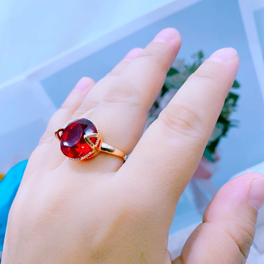 合金玻璃戒指 玫瑰金色红色戒指 妈妈款 可调节大小