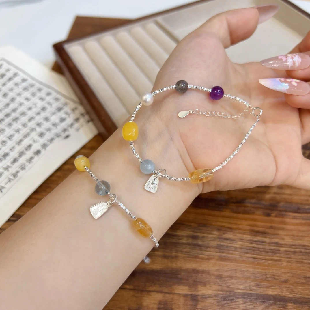 足银手链 999足银碎银平安喜乐手链轻奢时尚气质女款高级感手链