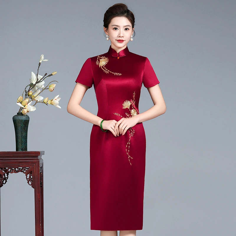 皮尔卡丹丈母娘婚礼服高贵喜婆婆婚宴装新款高端旗袍醋酸结婚妈妈