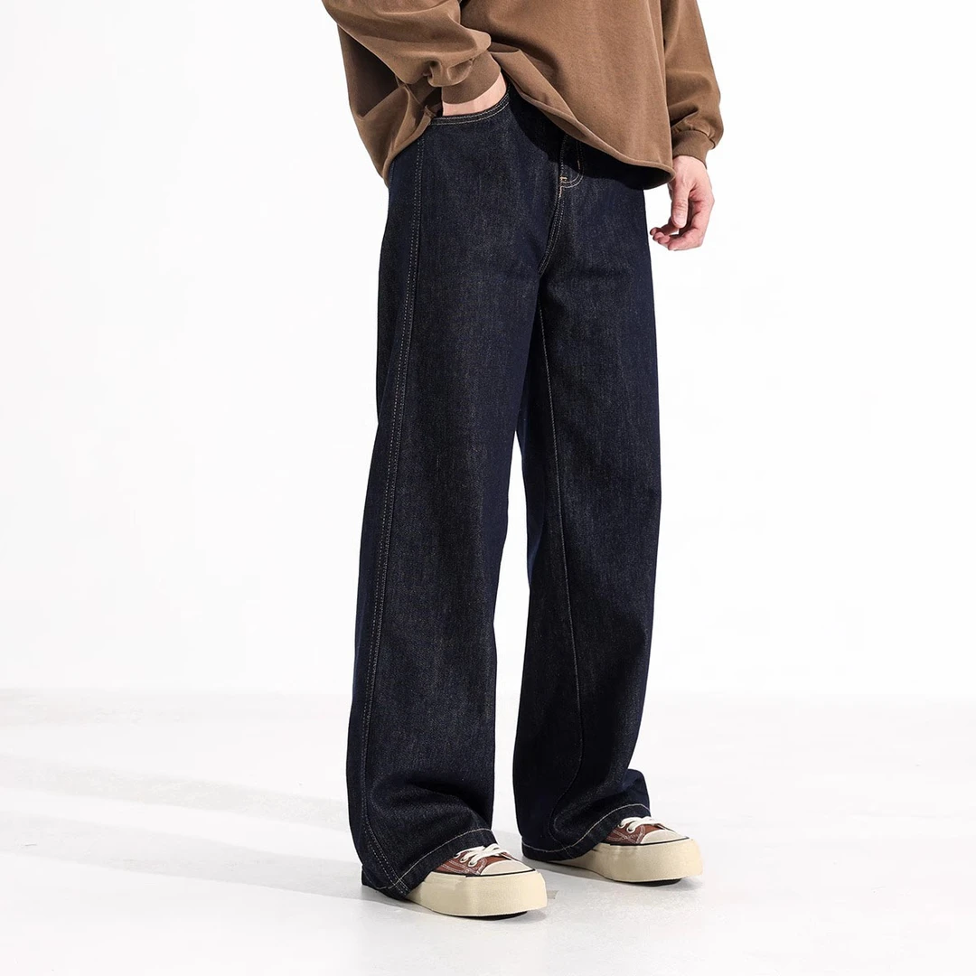 Cebrodz垂感原色宽松直筒牛仔裤男春夏新款美式阔腿拖地休闲长裤