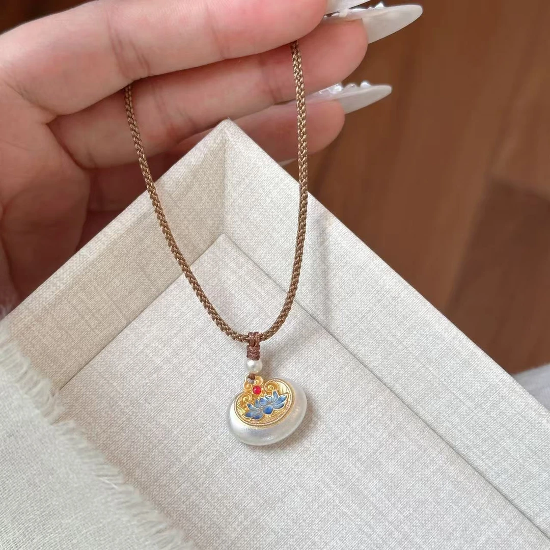 心草 吊坠足银珐琅 项链女新中式国风999纯银吊坠珐琅彩送女朋友