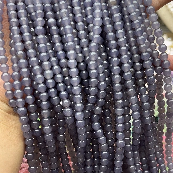 玛瑙/玉髓未镶嵌珠宝半成品2条6mm烟紫和田玉