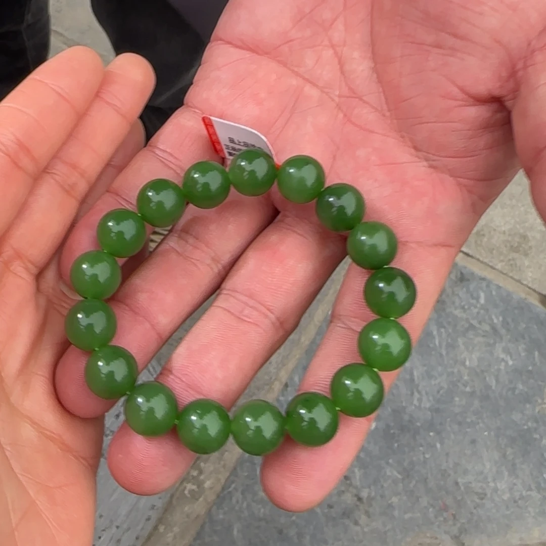 和田玉未镶嵌手链俄碧果绿卡12
