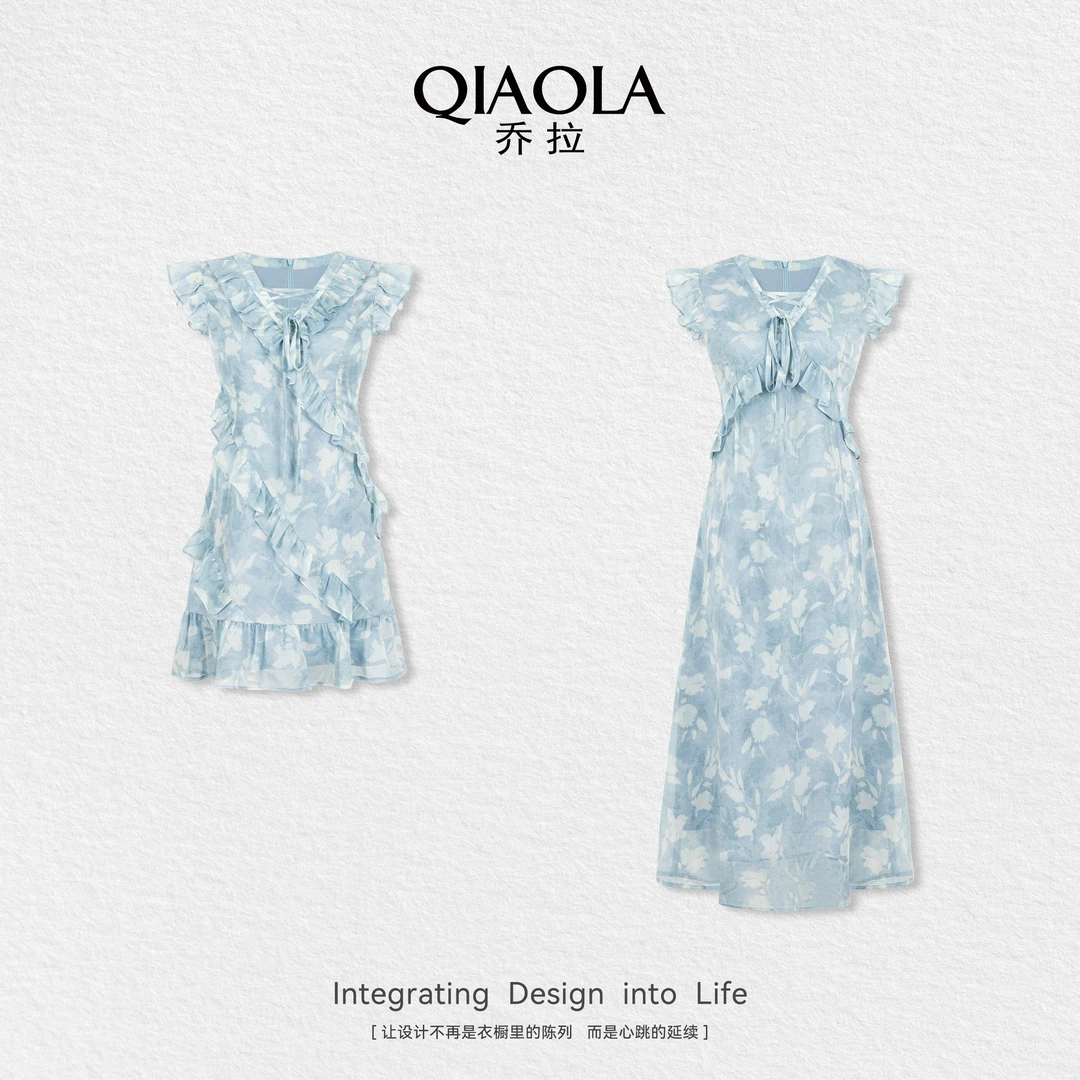 QIAOLA/乔拉【南风花园】夏季梭织印花柔软亲肤收腰显瘦连衣裙预售