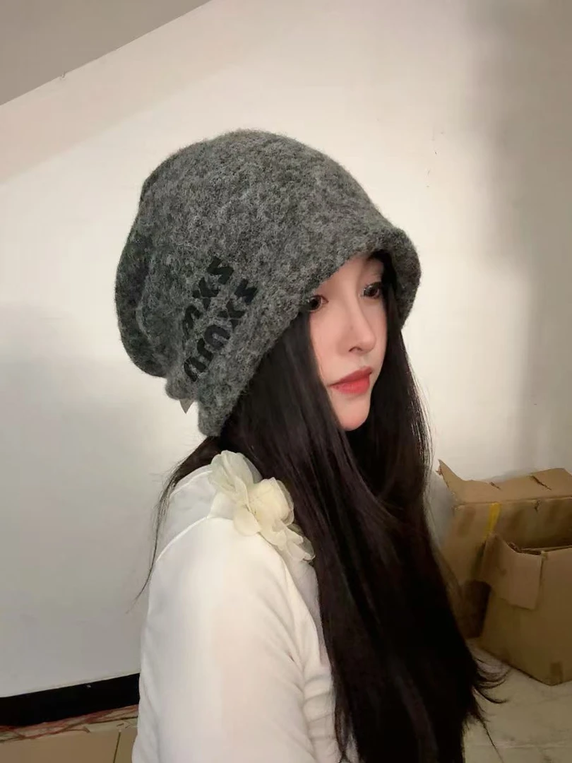 高级感网红堆堆帽女大头围灰色帽子韩版慵懒风包头帽保暖百搭冷帽