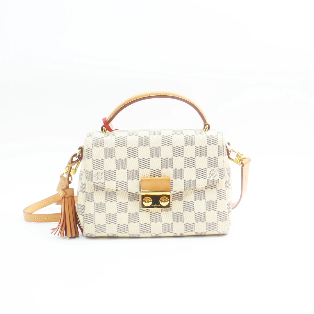95新 LouisVuitton/路易威登 78782B 白棋盘格Croisette斜挎包