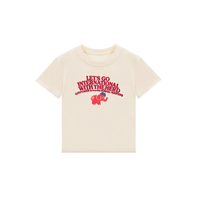 【卡通小象】夏季正肩T恤短袖印花图案圆领减龄百搭上衣