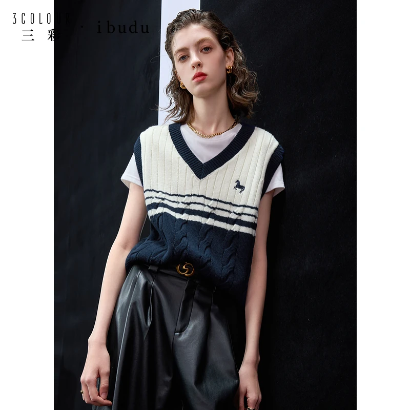 【陈大可专属】三彩ibudu2025春季新款学院风毛衫背心绞花dbx