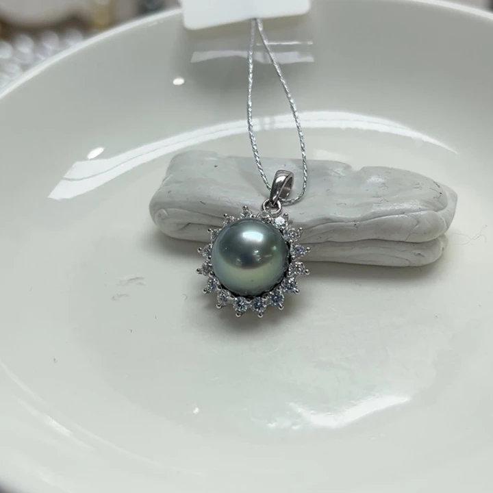 银S925镶嵌吊坠(不含链)海水珍珠9-10m 8号