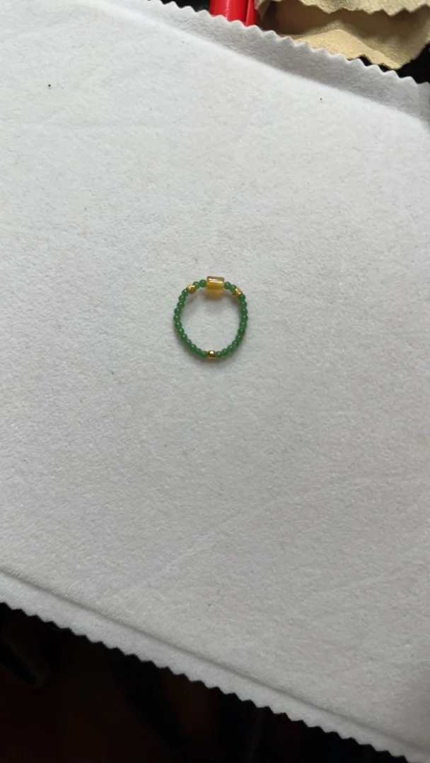 缅甸A货翡翠银镀金桶珠戒指