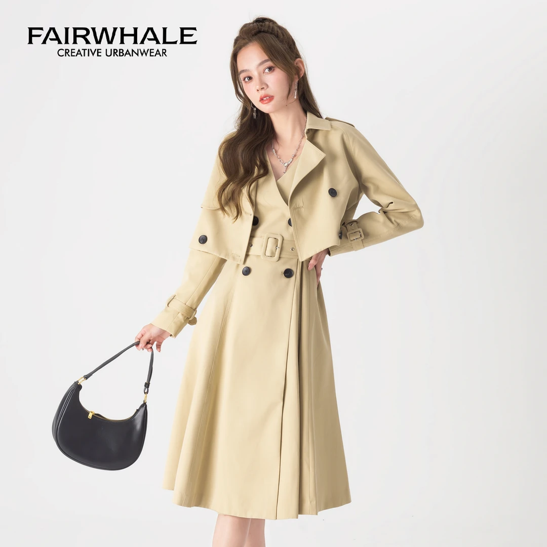 马克华菲女装时尚经典气质收腰连衣裙风衣两件套 F23009A035 HD