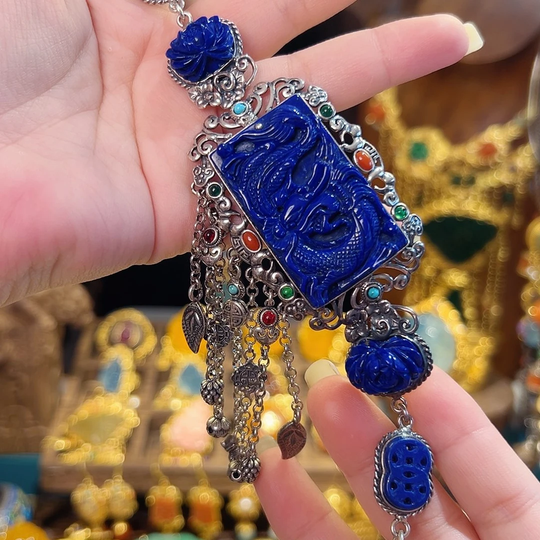 青金石银S925镶嵌手链国风