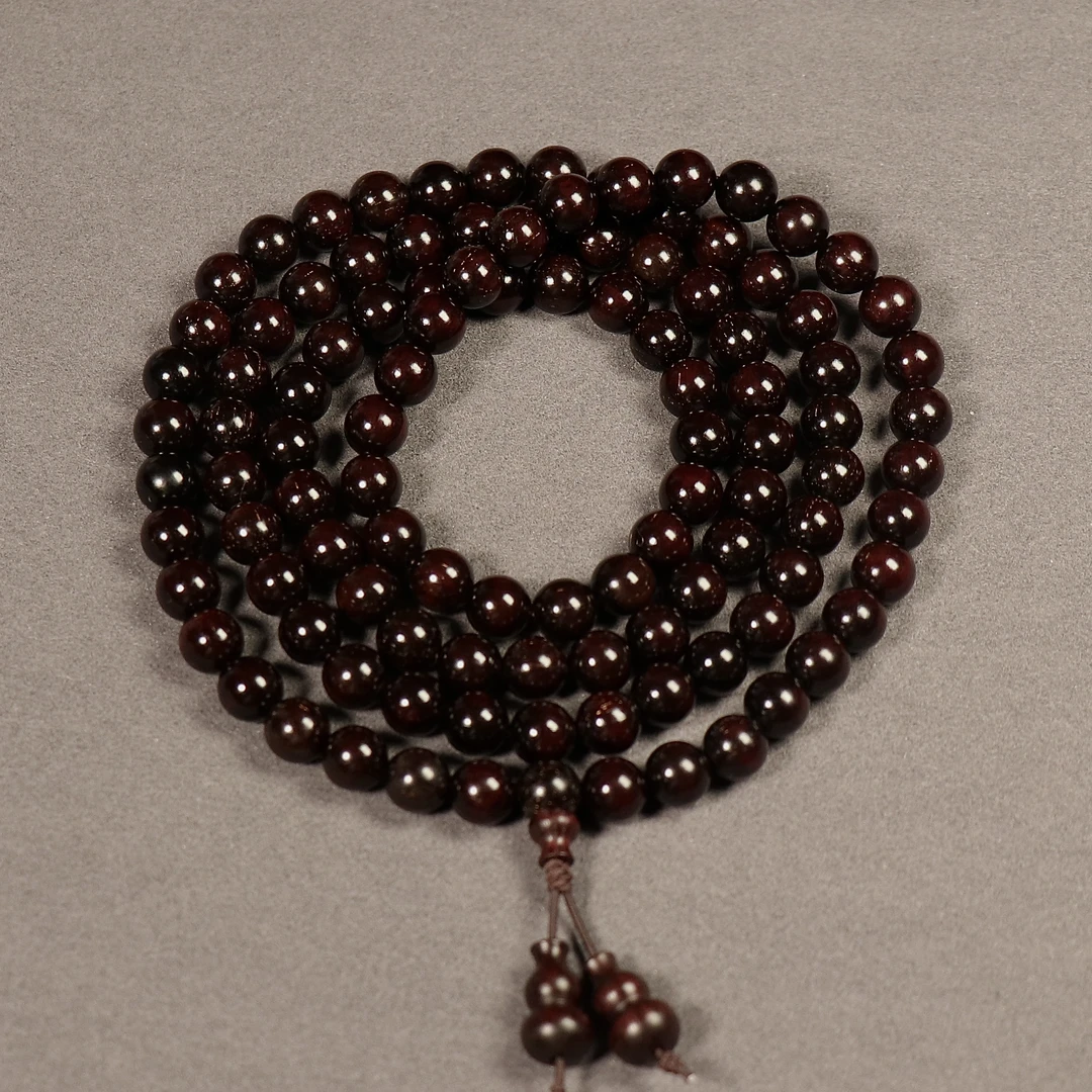 印度小叶紫檀老料细多金星8mm多圈文玩108颗手链盘玩佩戴微包浆